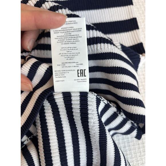 Michael Kors Midi Dress Small Nautical Mock Neck Navy White Vacation Coastal - Picture 5 of 10